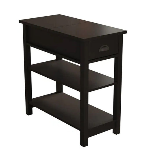 Fifo 24" Slim Side Table, Cup Holder, 2 Shelves, Brown By Casagear Home