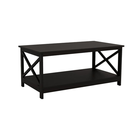 Hep 40" Coffee Table, 1 Shelf, Crossed Accent Frame, Black By Casagear Home