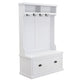 65" Hall Tree, 4 Hooks, Storage Bench, Shoe Cabinet, White By Casagear Home