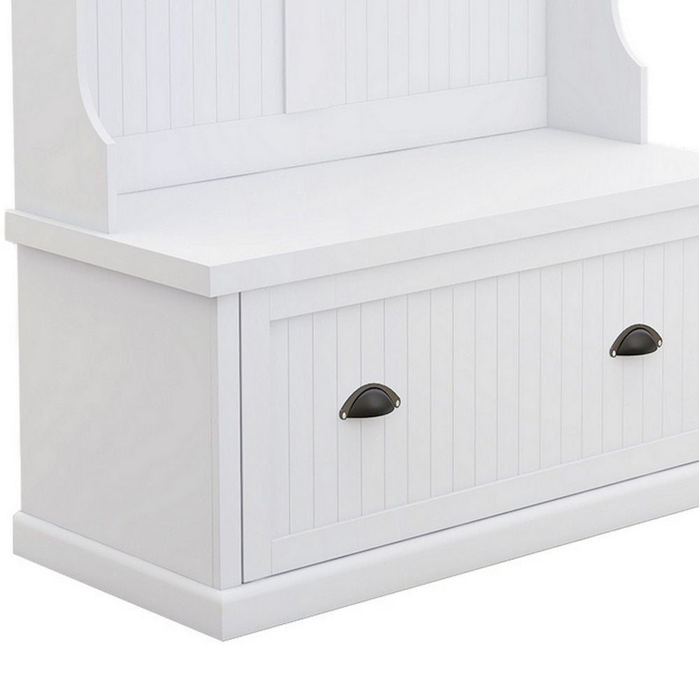 65 Hall Tree 4 Hooks Storage Bench Shoe Cabinet White By Casagear Home BM302021
