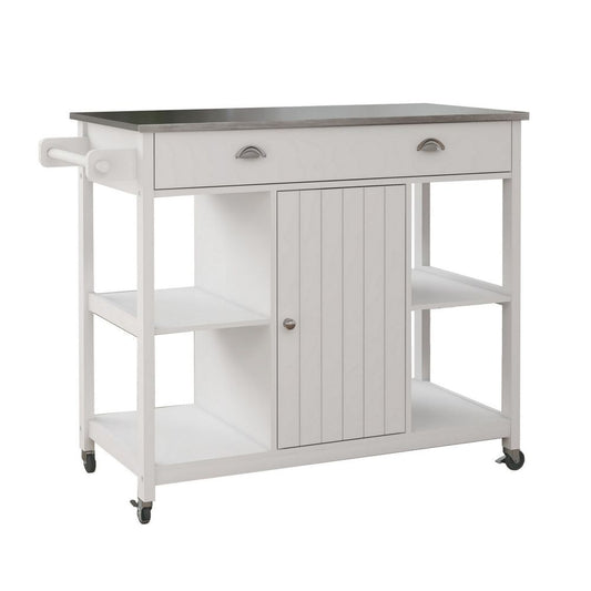 40" Rolling Kitchen Cart, Stainless Steel Surface, White By Casagear Home