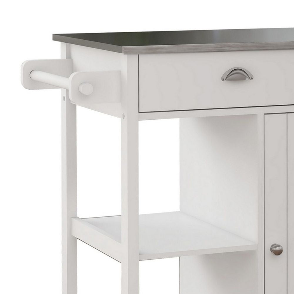40 Rolling Kitchen Cart Stainless Steel Surface White By Casagear Home BM302022