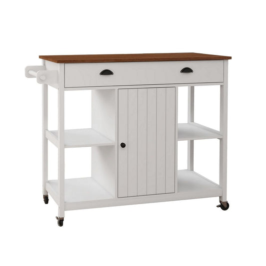 40" Rolling Kitchen Cart, Rich Brown Wood Surface, White By Casagear Home