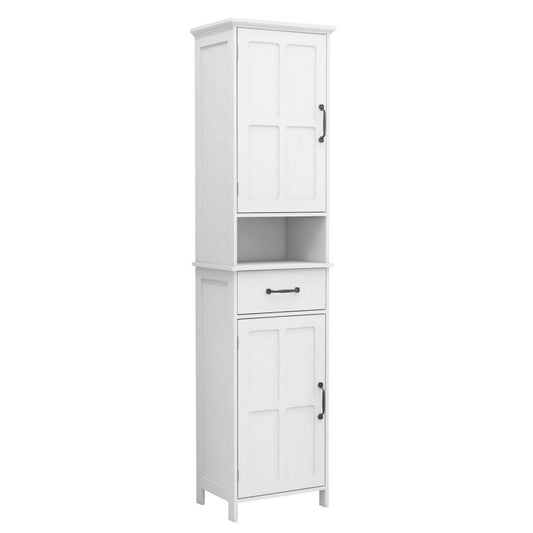 65" Tall Standing Cabinet, Open Shelf, Black Handles, White By Casagear Home
