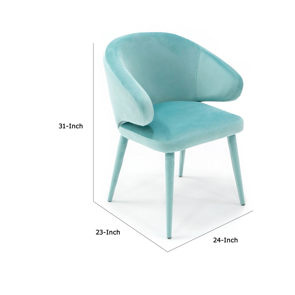 19 Inch Dining Chair Fully Upholstered Curved Back Aqua Blue Velour By Casagear Home BM302095