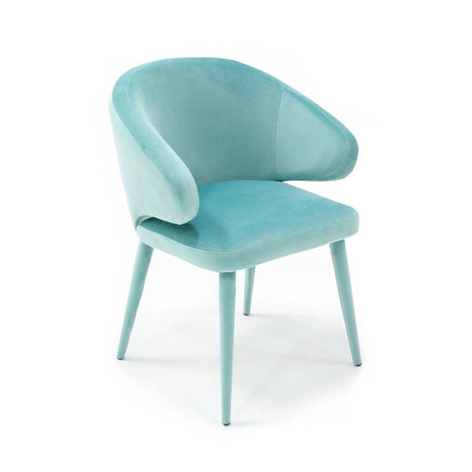 19 Inch Dining Chair, Fully Upholstered, Curved Back, Aqua Blue Velour By Casagear Home