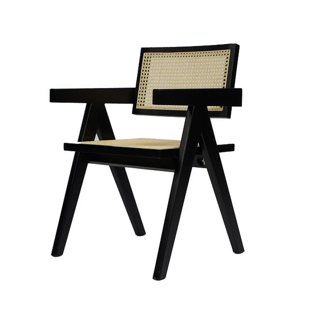 Cid Ayla 21 Inch Retro Dining Chair Woven Rattan Back Black Wenge Finish By Casagear Home BM302113