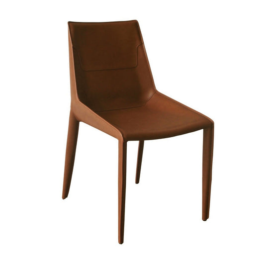 Cid Paz 19 Inch Dining Chair, Set of 2, Brown Saddle Leather, Tapered Legs  By Casagear Home