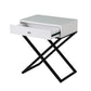Zeno 27 Inch 1 Drawer Nightstand Glass Top Black Metal Cross Legs White By Casagear Home BM302301