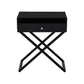 Zeno 27 Inch 1 Drawer Nightstand Glass Top Metal Cross Legs Modern Black By Casagear Home BM302302