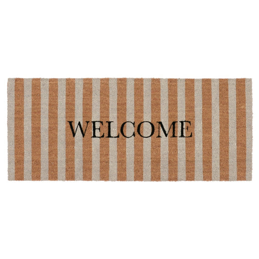 Oy 24 x 57 Coir Welcome Doormat, Hand Screen Print, Brown and Ivory Stripes By Casagear Home