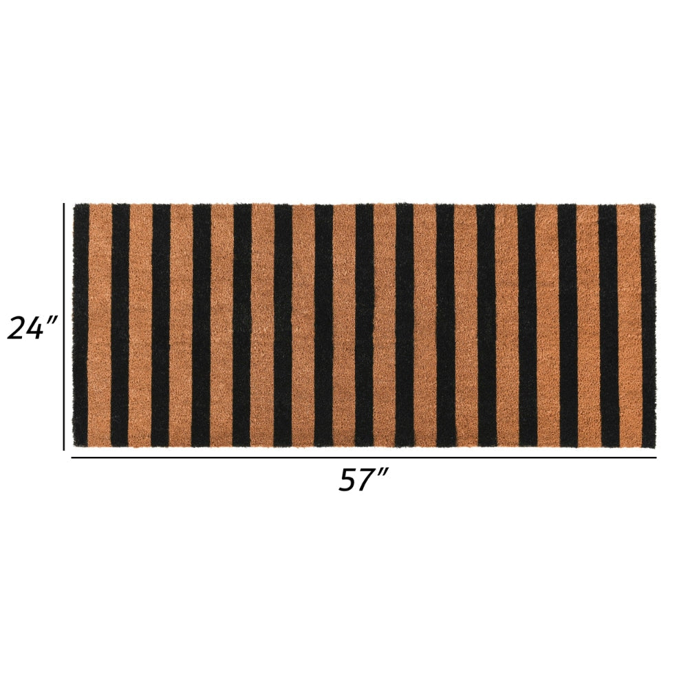 Oy 24 x 57 Coir Doormat with Brown and Black Striped Pattern PVC Backing By Casagear Home BM302355