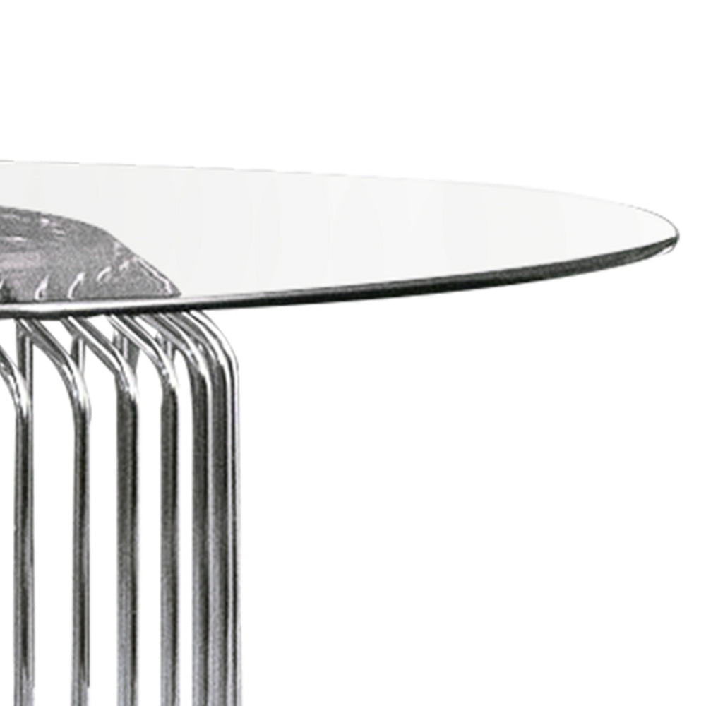 35 Inch Cylindrical Dining Table Base Only Caged Polished Chrome Metal By Casagear Home BM302419