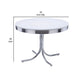 Loy 42 Inch Round Dining Table Glossy White Wood Top Ribbed Chrome Apron By Casagear Home BM302428