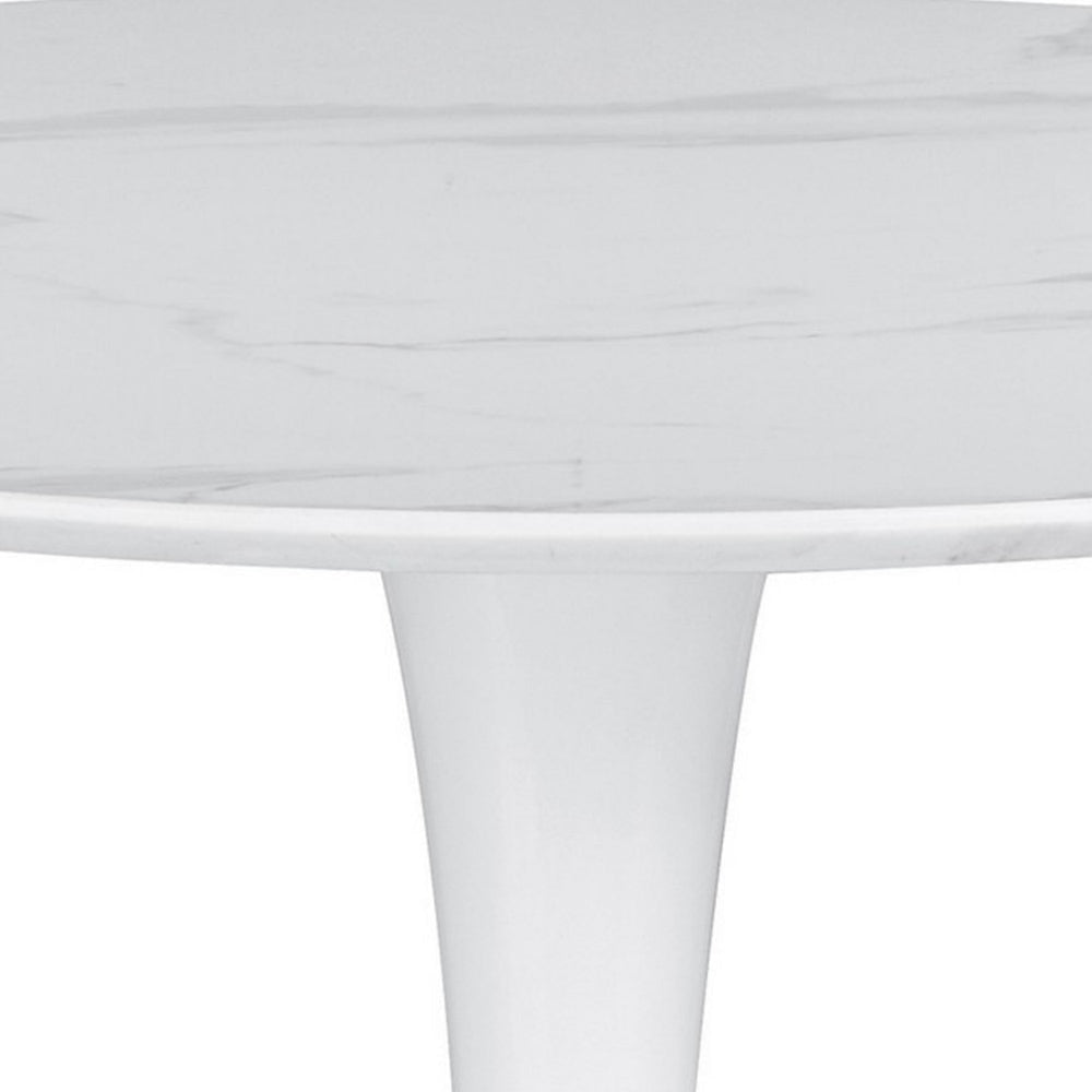 Loxi 30 Inch Round Dining Table White Faux Marble Top Tulip Accent Body By Casagear Home BM302430