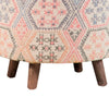 18 Inch Bohemian Style Wood Accent Stool with Multicolor Woven Upholstery By Casagear Home BM302459
