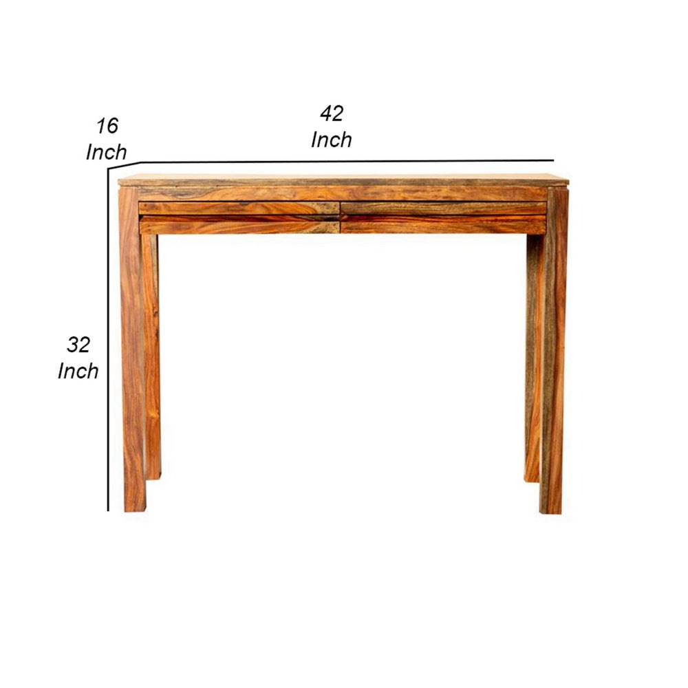 42 Inch Console Sofa Table 2 Gliding Drawers Sheesham Wood Chestnut By Casagear Home BM302460