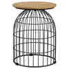 21 Inch Round Accent Table with Bird Cage Style Base Beige Marble Black By Casagear Home BM302466