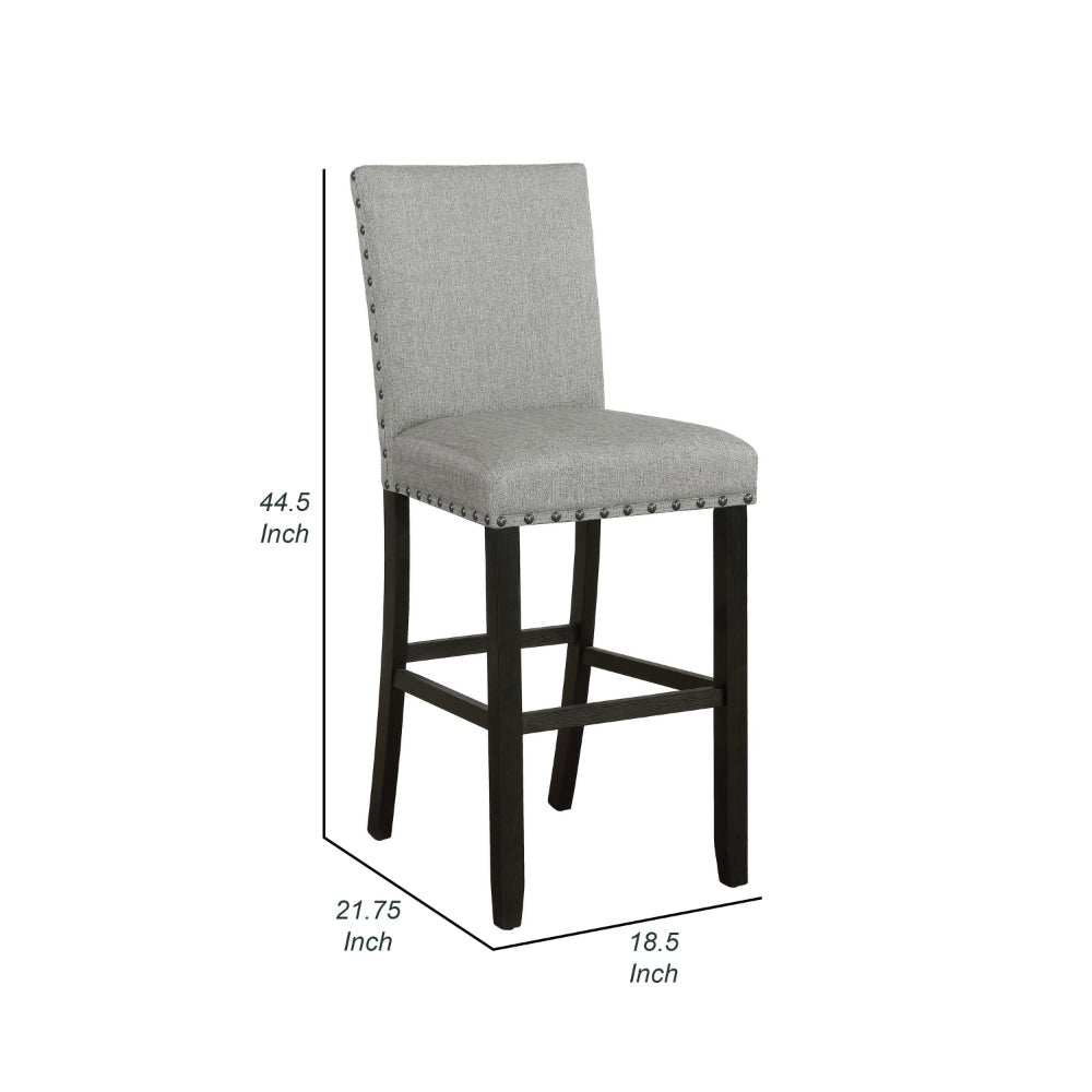 Lok 30 Inch Wood Barstool Set of 2 Nailhead Trim Padded Seating Gray By Casagear Home BM302481