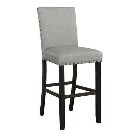 Lok 30 Inch Wood Barstool, Set of 2, Nailhead Trim, Padded Seating, Gray By Casagear Home