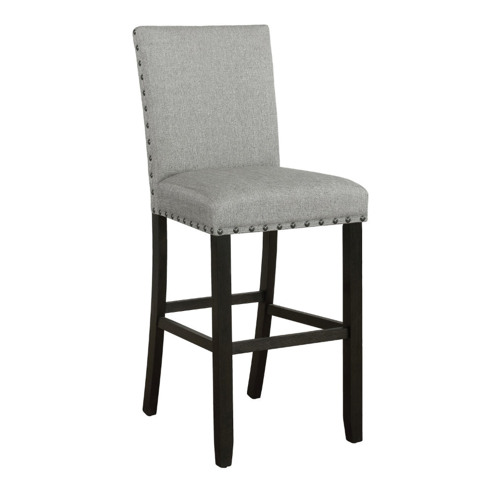 Lok 30 Inch Wood Barstool, Set of 2, Nailhead Trim, Padded Seating, Gray By Casagear Home