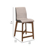 25 Inch Walnut Counter Height Stool with Curved Seat Taupe Gray Fabric By Casagear Home BM302487