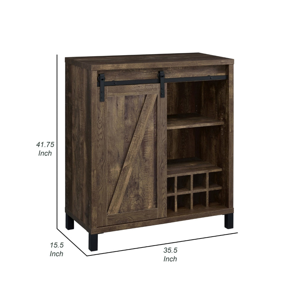 42 Inch Bar Cabinet with Single Sliding Door Two Open Shelves Black By Casagear Home BM302492
