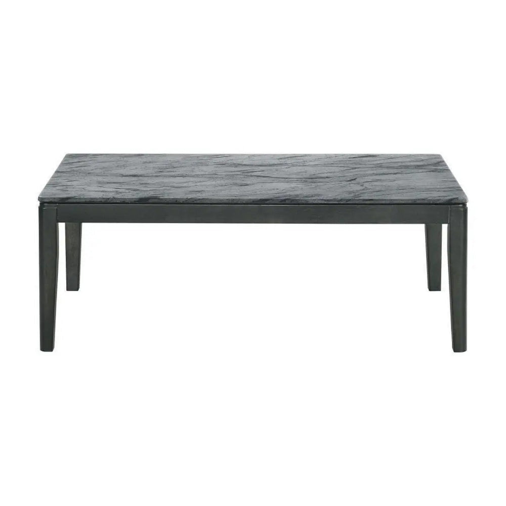 Kyo 47 Inch Coffee Table Gray Faux Marble Top Sandy Texturing Black Legs By Casagear Home BM302514