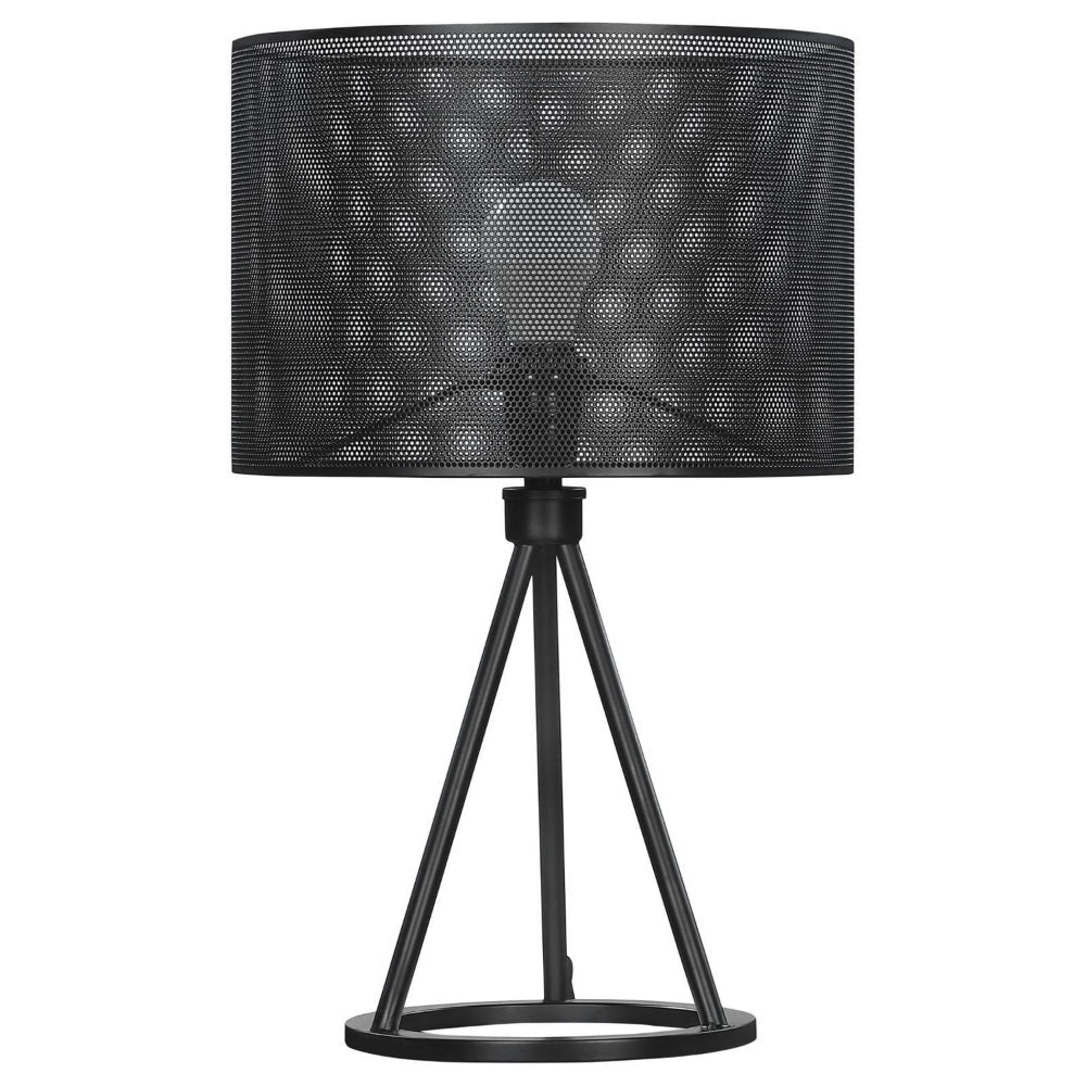 19 Inch Table Lamp, Metal Mesh Drum Shade, Tripod Style Base, Matte Black By Casagear Home
