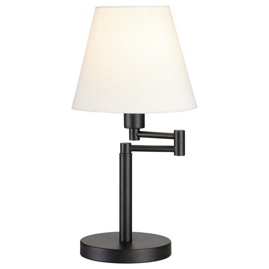 20 Inch Table Lamp, Off White Fabric Empire Shade, Swing Arm, Matte Black  By Casagear Home