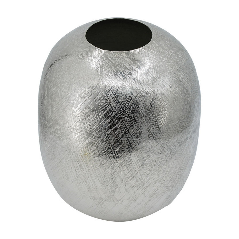 Chan 13 Inch Modern Metal Vase Curved Round Shape Metallic Silver Finish By Casagear Home BM302545