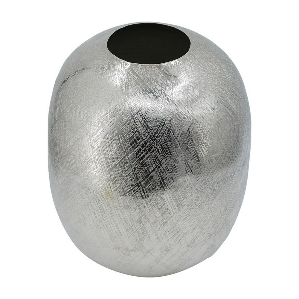 Chan 13 Inch Modern Metal Vase Curved Round Shape Metallic Silver Finish By Casagear Home BM302545