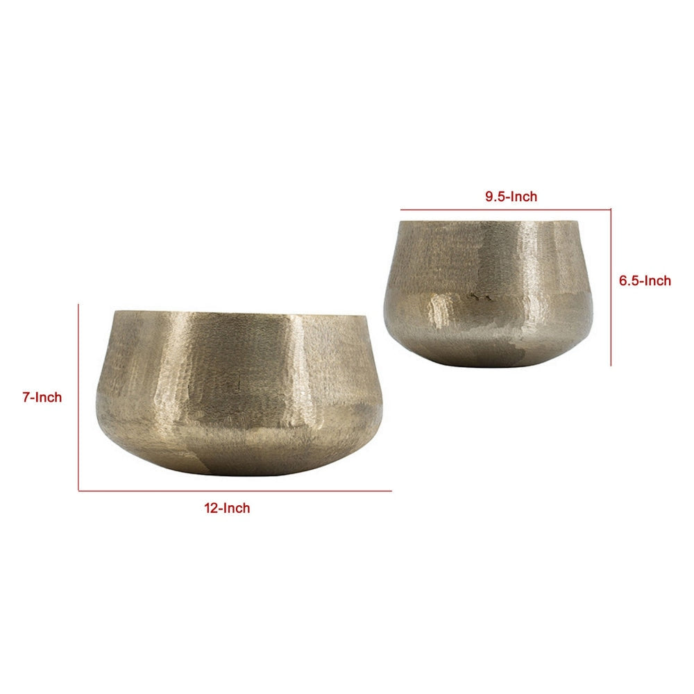 Set of 2 Metal Bowls Seude Gold Finish Curved Shape Streaked Texture By Casagear Home BM302549
