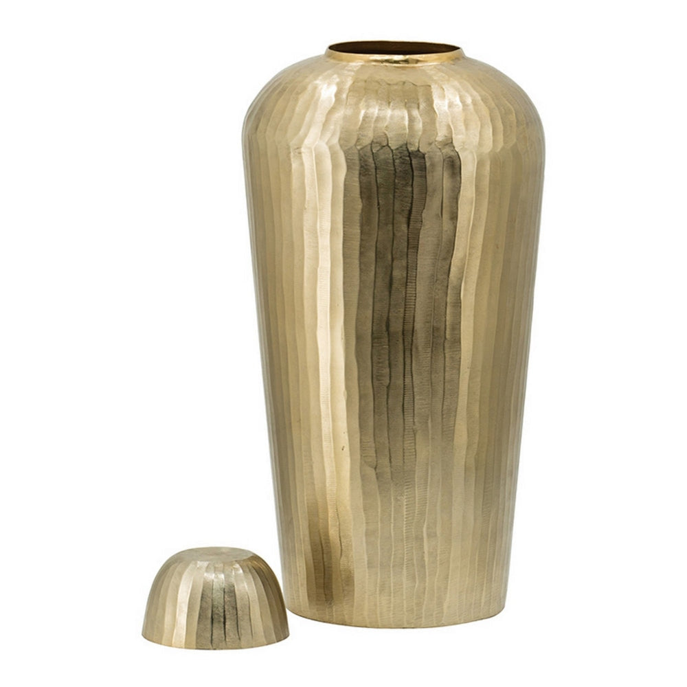 22 Inch Lidded Vase Jar Tall Curved Silhouette Hammered Texture Gold By Casagear Home BM302550