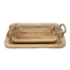 Set of 2 Mango Wood Trays Twisted Jute Handles Rustic Brown Texturing By Casagear Home BM302555
