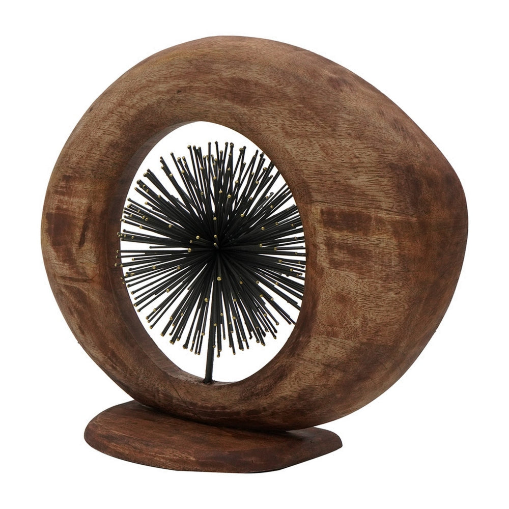 17 Inch Modern Sculpture Brown Mango Wood Frame Striking Open Eye Design By Casagear Home BM302557