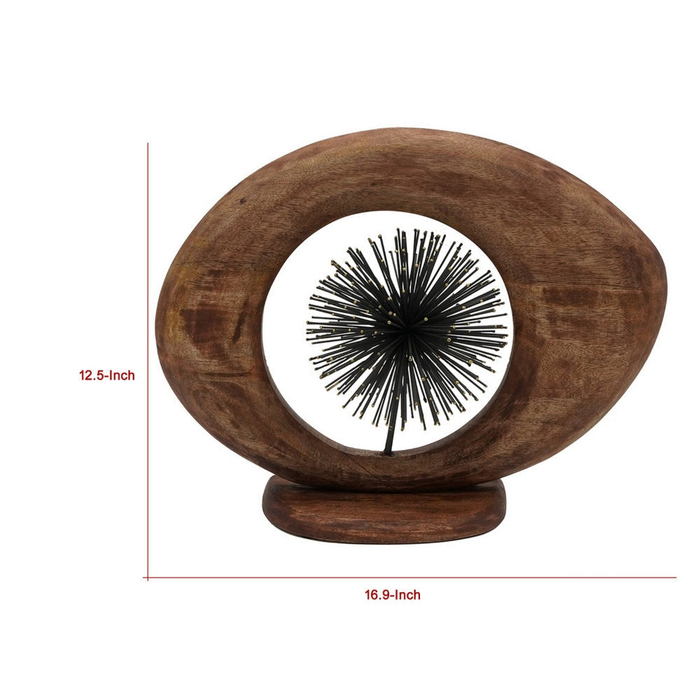 17 Inch Modern Sculpture Brown Mango Wood Frame Striking Open Eye Design By Casagear Home BM302557