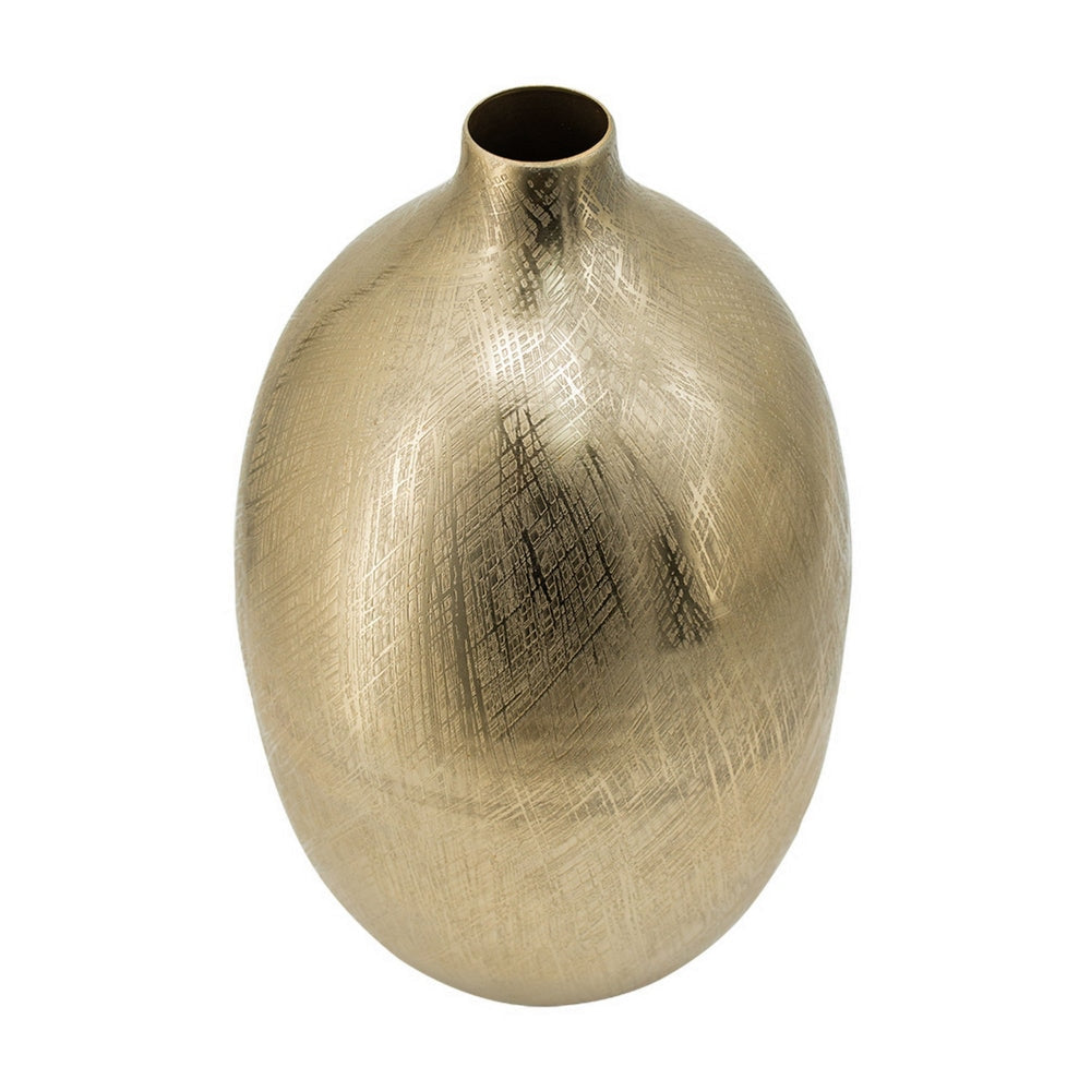Pansy 14 Inch Modern Vase Metal Tall Curved Shape Bottleneck Gold By Casagear Home BM302558
