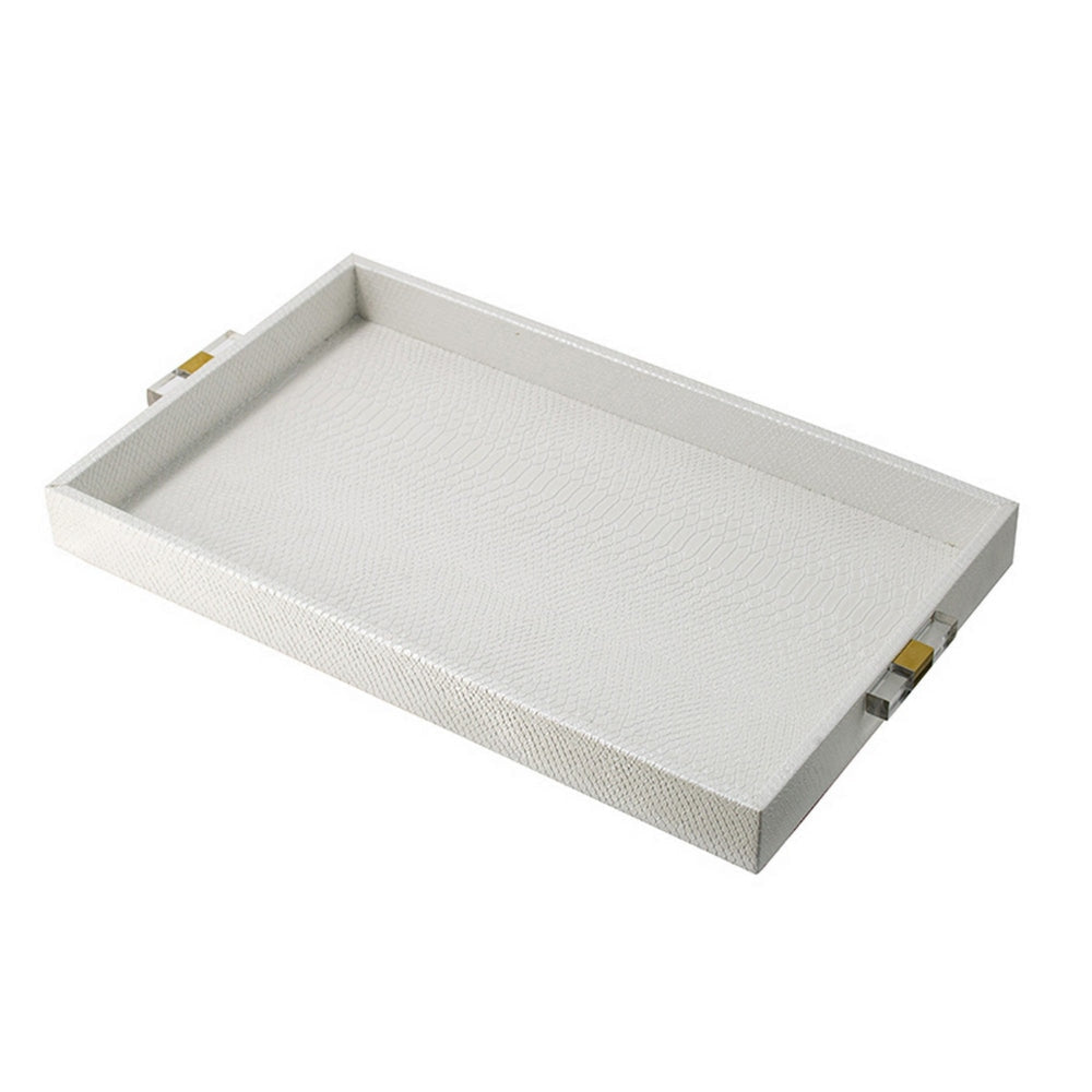 Set of 2 Decorative Trays White MDF Vegan Faux Leather Snakeskin Texture By Casagear Home BM302559