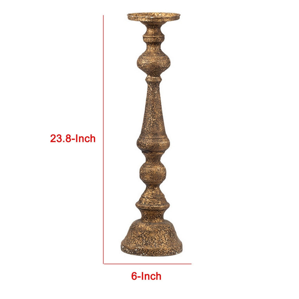 Mia 24 Inch Pillar Candle Holder Antique Brass Metal Turned Pedestal By Casagear Home BM302560