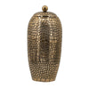 15 Inch Aluminum Urn, Lidded Top, Hammered Texture, Antique Gold Finish By Casagear Home