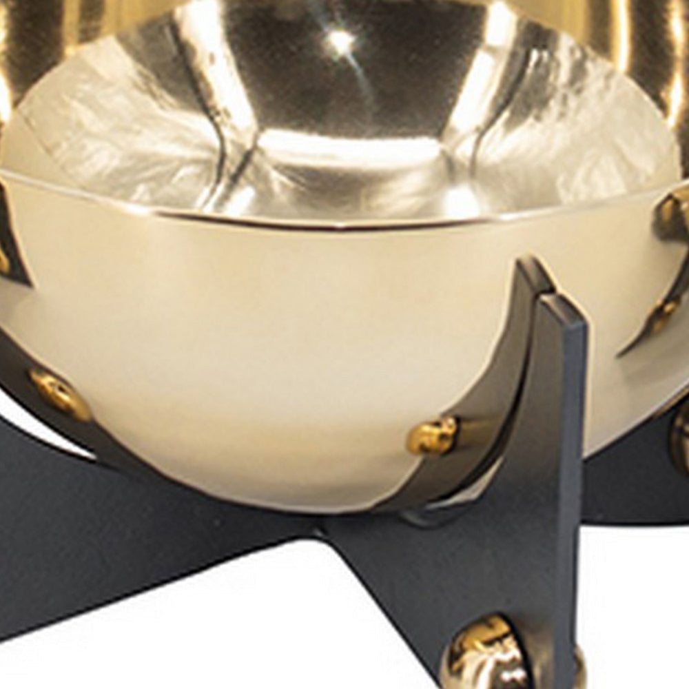 Set of 3 Aluminum Round Decorative Bowls Gold Finish Jet Black Stand By Casagear Home BM302590