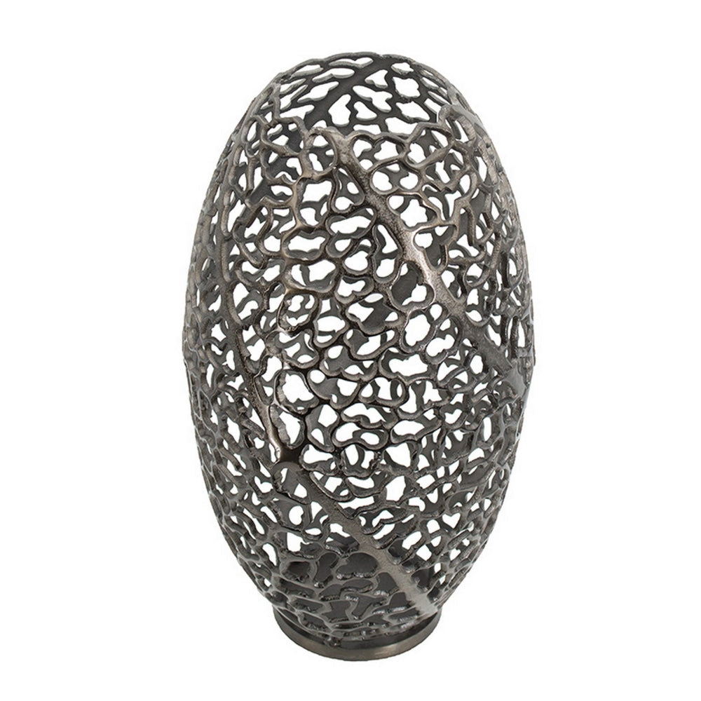 14 Inch Aluminum Accent Vase Tall Curved Cut Out Design Intricate Details By Casagear Home BM302592