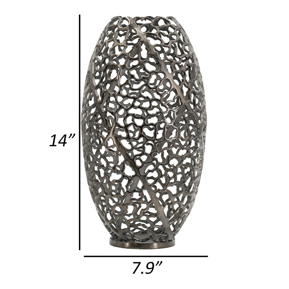 14 Inch Aluminum Accent Vase Tall Curved Cut Out Design Intricate Details By Casagear Home BM302592
