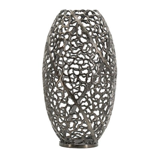 14 Inch Aluminum Accent Vase, Tall Curved Cut Out Design, Intricate Details By Casagear Home
