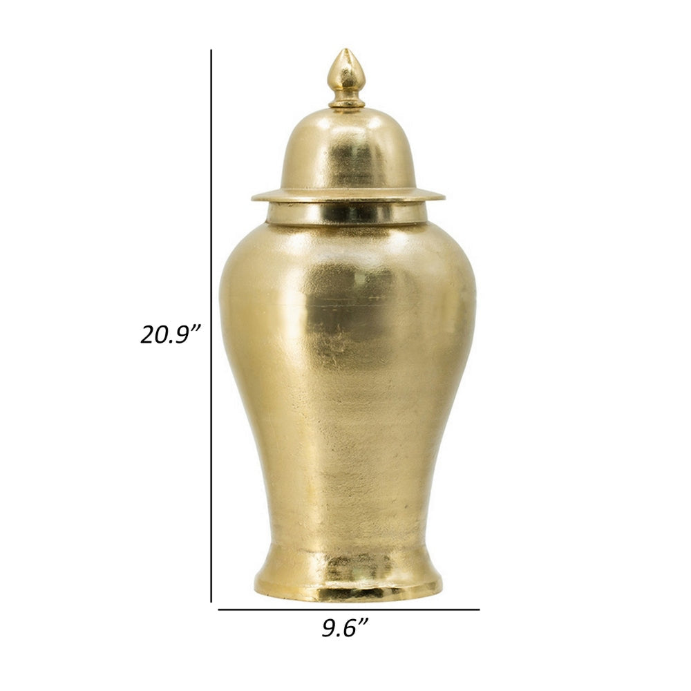 21 Inch Lidded Vase Urn Finial Accent Brilliant Gold Aluminum Finish By Casagear Home BM302593