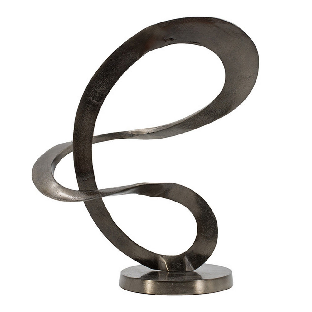 17 Inch Modern Sculpture Black Aluminum Tabletop Decor Loop Round Base By Casagear Home BM302597