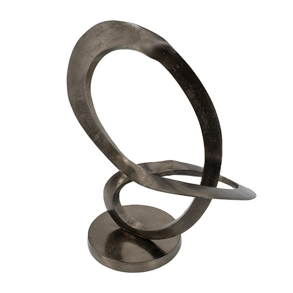 17 Inch Modern Sculpture Black Aluminum Tabletop Decor Loop Round Base By Casagear Home BM302597