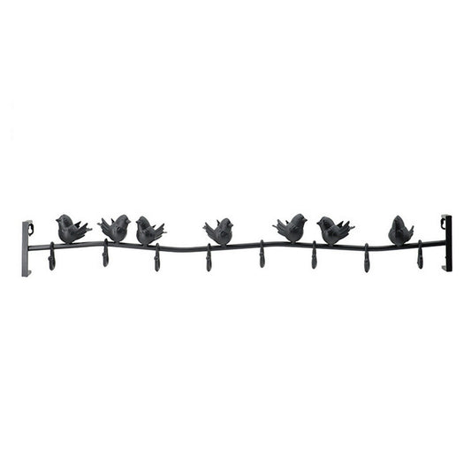 38 Inch Wall Hooks, Perched Birds, 8 Coat Hooks, Black Iron, Vintage Style By Casagear Home