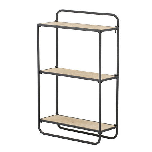 32 Inch Shelving Unit, Black Curved Iron Frame, Three Fir Wood Shelves By Casagear Home